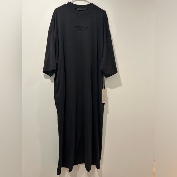 NWT Fear of God Essentials Super Oversized Black T-Shirt Dress with Pockets Sz L - Picture 5 of 9